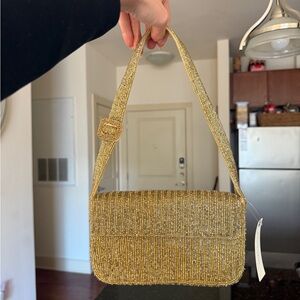 Anthropologie Gold Fiona Beaded Bag NWT